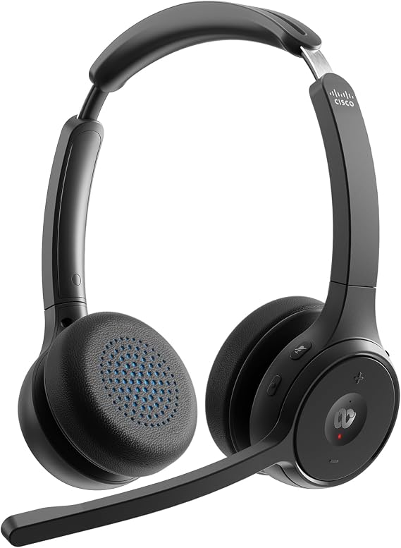 Cisco Headset 722, Wireless Dual On-Ear Bluetooth Headset with Webex Button, USB-A HD Bluetooth Adapter, Soft Case, Carbon Black, (HS-WL-722-BUNA-C)
