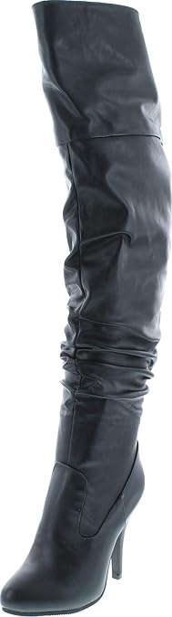 High heel Wrinkled Slouchy Dress Boots - Stretch Foldable Over Knee