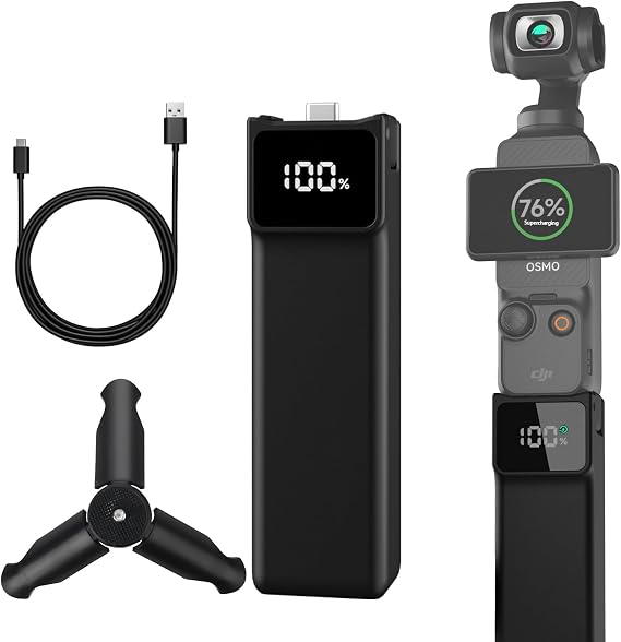 PIXEL Battery Handle for DJI osmo Pocket 4 3Extended Accessories Battery Handle 5000mAh Mobile Power with MINI Tripod Portable Battery for DJI Osmo Pocket 3 (USB-C Does not Support All Output)