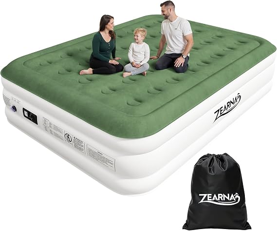 Zearna Double Air Bed, 203x152x46cm Air Mattress with Built-in Electric Pump, 3 Mins Self Inflation Deflation, Inflatable Mattress, Blow Up Mattress, Spare Guest Bed for Overnight Home Camping