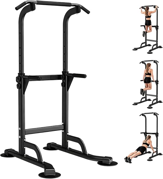 WATBKHE Power Tower Pull Up Dip Station Foldable, Pull Up Bar Station Adjustable, Multi-Function Home Gym, Strength Training Fitness Equipment, Triangular Design, for Home Outdoor