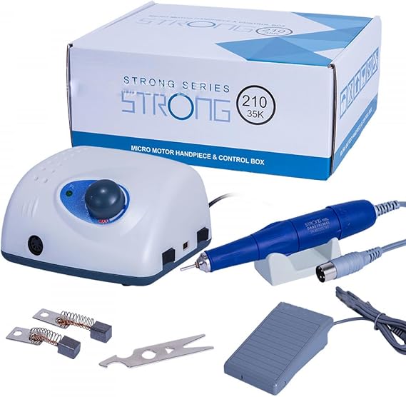 Saeshin Strong 210 Micromotor, 35000 RPM Aluminum Art Nails Drill for Professional Nail Care, Dental Lab, Pedal Operated, 2.35mm Cutter Size, USB Powered
