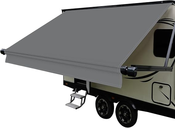 RV Awning Fabric Replacement(9'2" Fabric) Heavy Duty 19.5 oz Vinyl Fabric Awning for Camper, Universal Camper Awning Replacement for All Trailer Awning Brands Grey