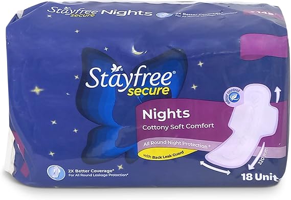 Stayfree Secure Night Cottony Soft Sanitary Pads for Women (Pack of 18)