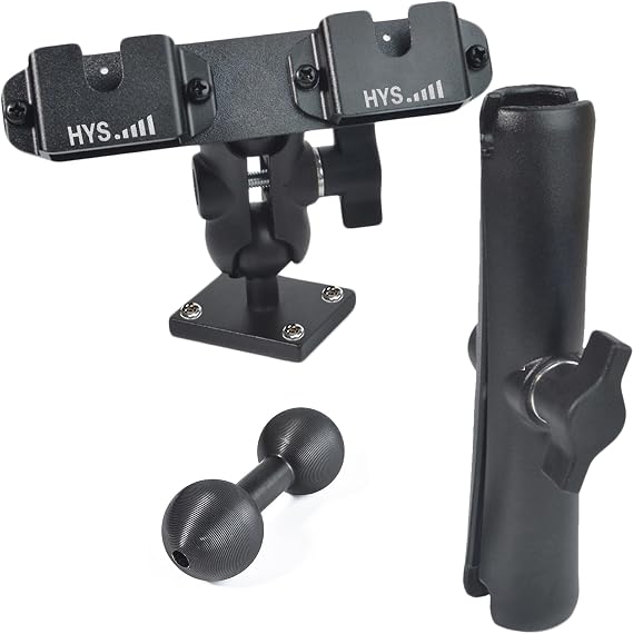 HYS Heavy Duty Drill Base Tablet Handheld CB Radio/Mic Holder Truck Mount, Aluminum 360 Adjustable 2-Stage Stand for Commercial Vehicles Car and Wall, for Handheld CB Radio&Mic with Clip/Round Knob