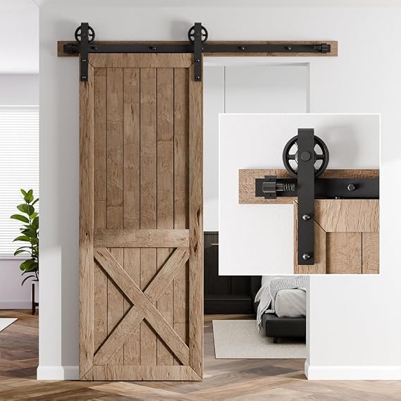 60"/5FT Sliding Barn Door Hardware Track Kit for Single Door, Combination Track Mode Barn Door Kit, Barn Door Track and Hardware Kit Fit 30" Wide Door Panel, Big Wheel Roller