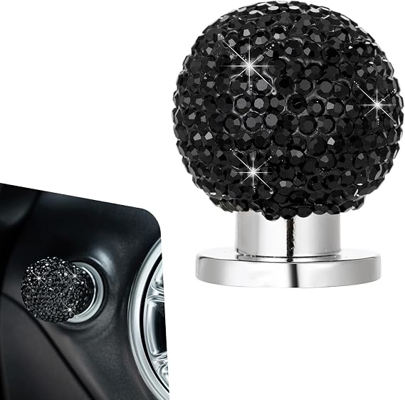 Bling Car Push Start Button Cover, Crystal Round Ball Auto Engine Start Button Sticker, Sparkly Joystick Engine Ignition Switch Knob Decal, Auto Start Stop Decorative Cover for Girls (Black)