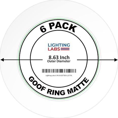 6 Pack Matte White Goof Trim Ring for 8" Inch Recessed Can Lighting Down Light, Outer Diameter 8.6 Inches, Inner Diameter 6.2 Inches