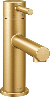 Moen Align Brushed Gold One-Handle Modern Bathroom Faucet with Drain Assembly and Optional Deckplate, Single Hole Bathroom Sink Faucet, 6190BG