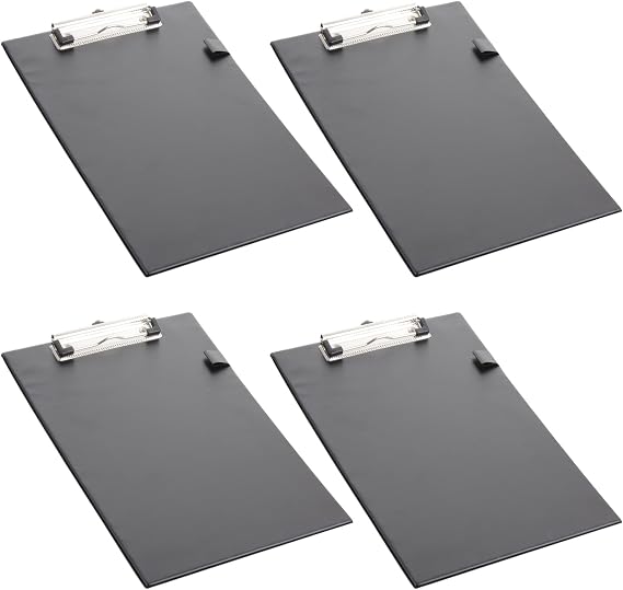 ASelected 4PCS Standard Clipboard,A4 Plastic Clip Board Folder,Clipboard with Pen Loop and Retractable Hanging,Clipboards with Low Profile Metal Clip for Office School Supplies,Black