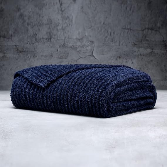 LUXOME Ultra Plush Throw Blanket | Super Soft | 50"x70" | Viscose & Polyester Blend| Midnight (Dark Blue)