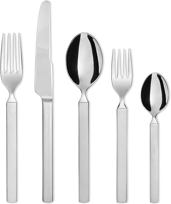 Alessi 4180S5 Dry - Cutlery set composed of one table spoon, one table fork, one table knife, one dessert fork, one tea spoon in 18/10 stainless steel mirror polished with mat handle.