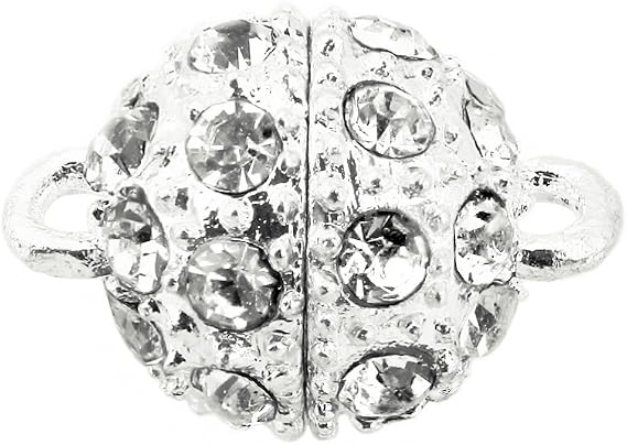 LolliBeads (TM) Crystal Style Bling Rhinestone Pave Ball Magnetic Beads Clasp for Bracelet Necklace Jewelry, 10 mm Silver Plated 10 Sets