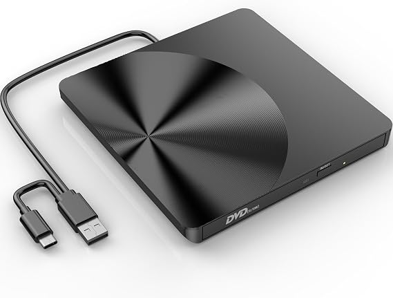 External CD Drive, USB 3.0 Portable CD/DVD +/-RW Drive Slim DVD/CD ROM Rewriter Burner for Laptop Desktop PC Windows and Linux OS Apple Mac Macbook Pro