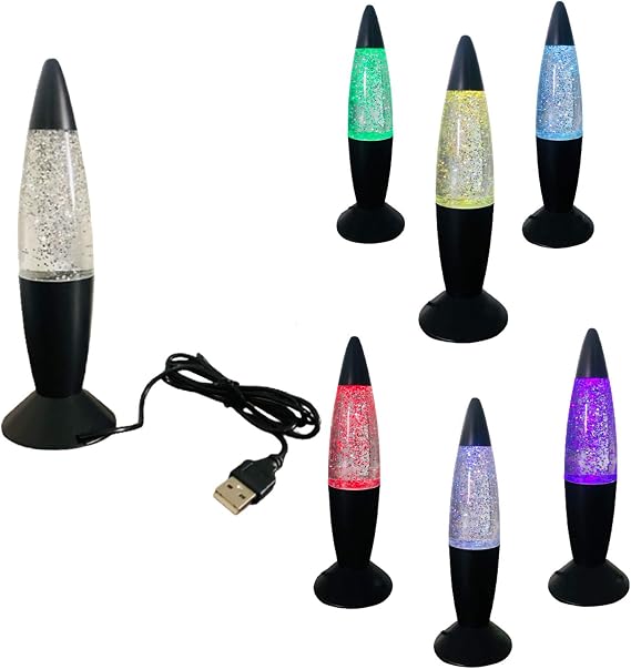 Lava Glitter Lamp with USB Plug Multi Color Changing LED Rocket Night Light for Kid's Gift,Children's Rooms,Bedrooms,Parties Decor (Black)