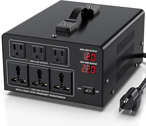 4000W Voltage Converter Transformer Step Up 110V/120V to220V/240V or Step Down 220V to 110V AC Power Converte, Circuit Breaker Protection, 3 US sockets, 3 Universal sockets, LCD Display
