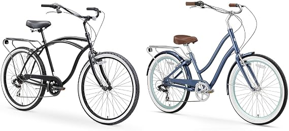sixthreezero Men's and Women's 7-Speed 26-Inch Beach Cruiser Bikes with Rear Racks
