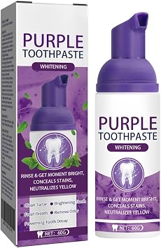 Purple Toothpaste for Teeth Whitening, Purple Whitening Toothpaste for Yellow Teeth, Gentle Teeth Stain Remover, Brighten and Refresh Your Smile