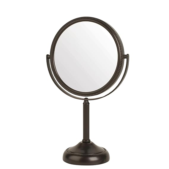 JERDON Two-Sided Tabletop Makeup Vanity Mirror - 10X-1X Magnification & Swivel Design - 6-Inch Diameter Portable Mirror - Bronze Finish - Model JP910BZP