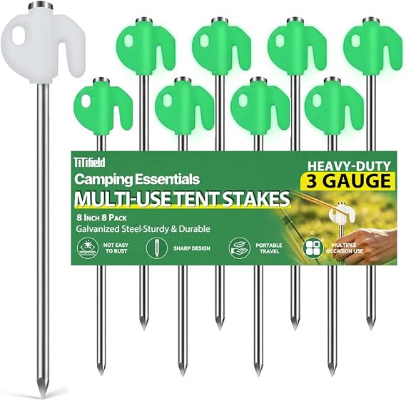 Heavy Duty Tent Stakes 8 Inch Galvanized Steel Camping Essentials