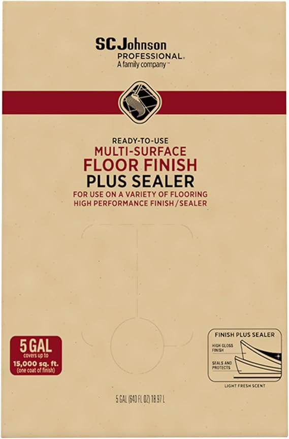 SC Johnson Professional Ready-To-Use Multi-Surface Floor Finish Plus Floor Sealer, 5 Gallon Bag-In-Box, for Professional Use Only