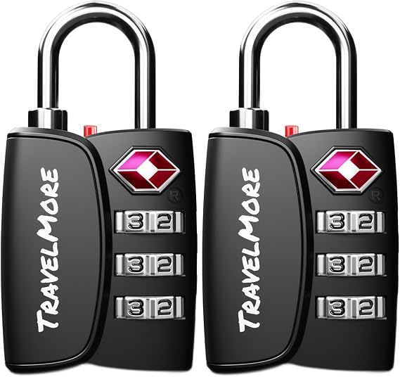 TSA Locks with Opening Alarm Indicator TSA Suitcase Lock for Air Travel Combination Locks with Open Alert Indicator Luggage Locks for Suitcase Backpack Luggage Pack of 2 Black