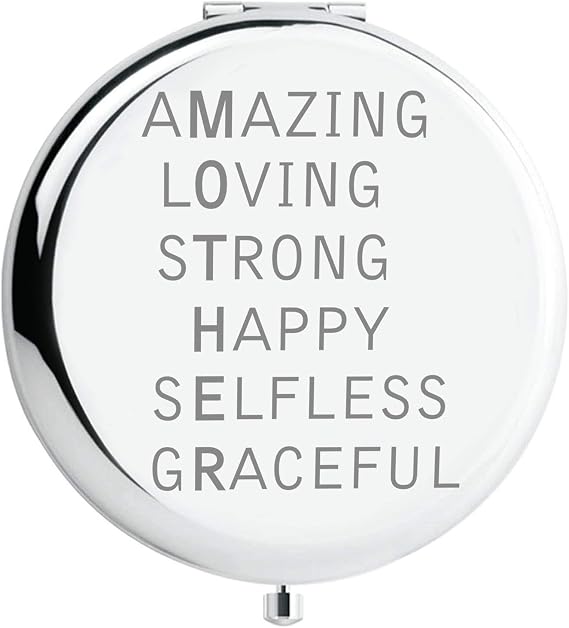 Pocket Makeup Mirror Amazing/Loving/Strong/Happy/Selfless/Graceful Compact Mirror for Mother Mom's Xmas/Holiday