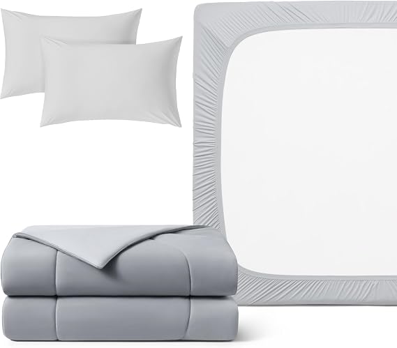 REST Buy 2 GET 35 Percent Off : Evercool Comforter Plus 3PC Starter Sheet Set Bundle, in Light Gray, Queen Size