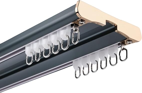 Heavy-Duty Ceiling Curtain Track, Double Curtain Rails Track, Room Divider Curtain Rods, Aluminum, for Privacy Curtains, RV Curtains, Shower Curtains(Blue,2.4M/7.8ft/2 * 120CM)