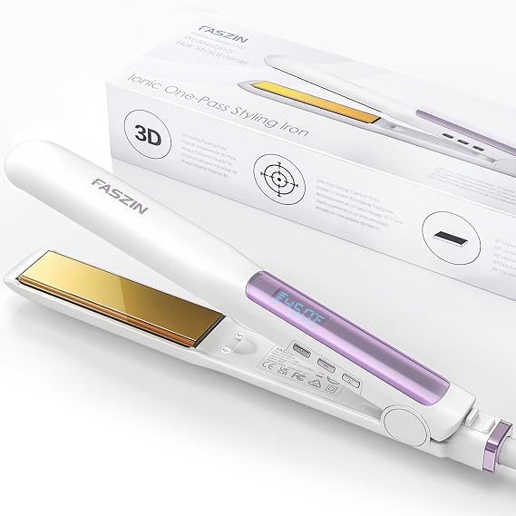 Faszin Hair Straightener, Fast Heat Titanium Flat Iron with Negative Ions to Create Sleek Style, 2 in 1 Straightener and Curler Dual Voltage Styling Tool for Professional Salon Straighten/Curl/Wave