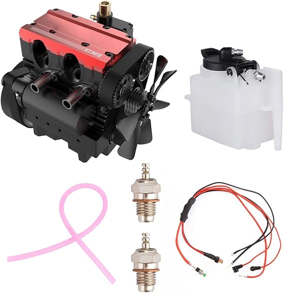 ST-NF2 DIY Mini Metal Engine Kit, L2 Inline 2-Cylinder Air-Cooled DIY Assembly Engine with Starter Kit, Engine Model Kit That Works Experiment STEM Hobby Toy 