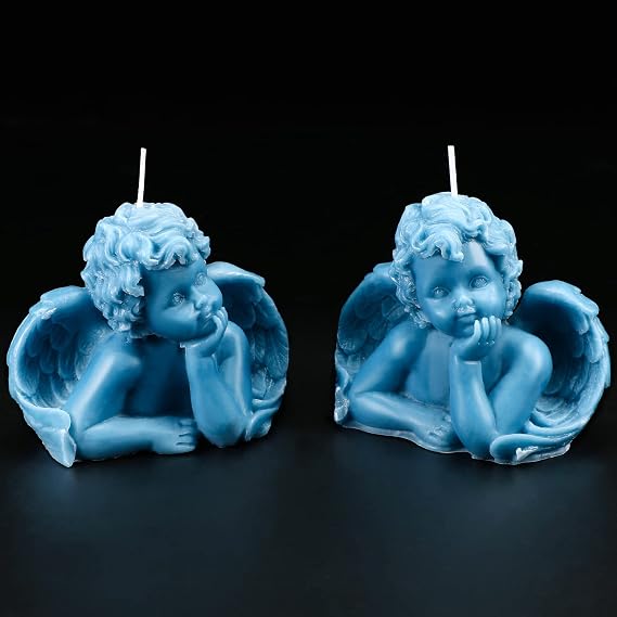 Nuanchu Eclectic Angel Decor - 2 Pieces Soy Scented Wax Vegan Candle in White & Pink for Trendy Bedroom Decoration (Lake Blue)