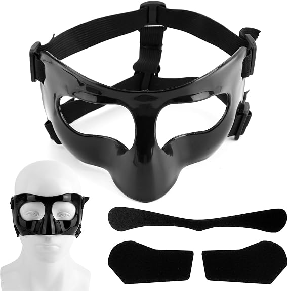 Nose Guard for Broken Nose, Adjustable Face Shield Mask with Pads Sports Face Mask Protector for Adults and Teens Basketball Soccer Sports Protection Accessories