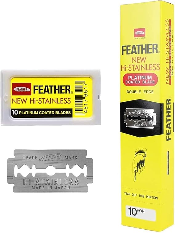 Feather Double Edge Safety Razor Blades - (200 Count) - Platinum Coated Hi-Stainless Steel Razor Blades - Fits Most Safety Razors - Super Sharp for Close Shaves - Japanese Quality
