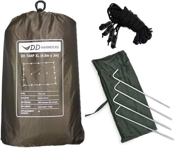 DD Hammocks - DD Tarp XL - Extra Large 4.5m x 3m Weatherproof Camping Tarp For Hiking And Bushcraft Hammock Adventure