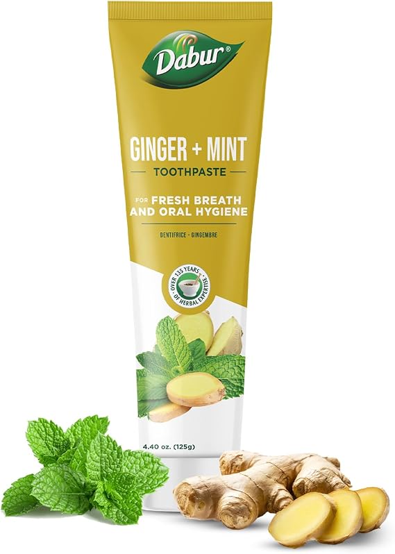 Dabur Organic Ginger & Mint Toothpaste | 100 ml | Everyday Use | Fights Dental Bacteria & Bad Breath | Toothpaste for Adults & Kids | Paraben Free, SLS Free, No Alcohol | Pack of 1