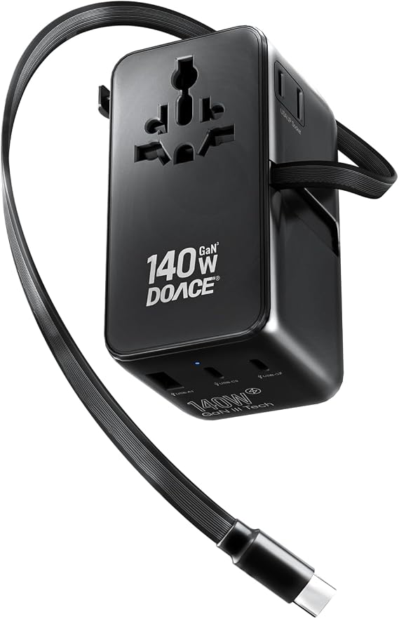 DOACE 140W GaN Universal Travel Adapter with USB-C Cable