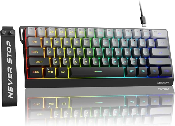 SEUNKWANG EWEADN F61 60% Gaming Keyboard Wired, RGB Backlit Membrane Gaming Keyboard with PBT Keycaps, Compact Design, Lanyard Wired Keyboard for Mac/Win-Gradient Black