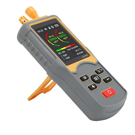 Luocute Dust Particle Counter Air Quality Particle Detector/Dust Counter 0.3um 2.5um 10um PM2.5 PM10 with 5 Channels Data Storage & HD Color Screen for Indoor/Outdoor Air