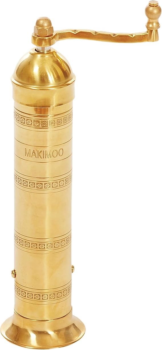 Original Greek Pepper Mill, European Style Salt and Pepper Grinder, (Brass, 9")