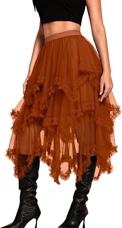 Kaei&Shi Long Tulle Skirt,High Waisted Asymmetrical Ruffle Skirts for Women,Renaissance Fairy Costume Concert Birthday Party