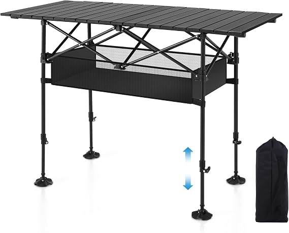 LET'S CAMP Folding Camping Table, Aluminum Roll-up Picnic Backpacking Table