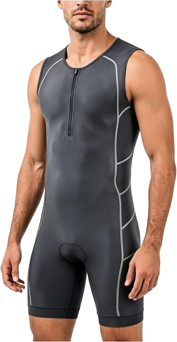 Men's One-Piece Short Sleeve Triathlon Suit - Skin-Tight, Ideal for Running Cycling Swimming - Best for Ironman Racing