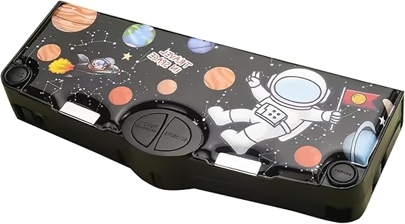 Multifunction Pencil Case for Boys & Girls, Cute Cartoon Pencil Box Organizer Stationery Box with Sharpener, Scissors & Rule, Birthday Gifts for Kids Teens (Black)