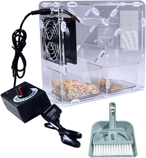 Bird Seed Cleaner Cleaning Machine,Bird Feed Blown Shell Splitter,Grain Cleaning Winnower Machine,with 2 Granary & Adjustable Speed Fan,Transparent Design for Millet, Rice, Beans