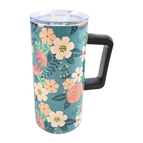 Boston Warehouse 20 Ounce Double Wall Insulated Stainless Steel Travel Mug, Floral
