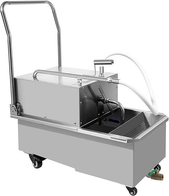 55 L /14.5 Gal Fryer Filter Machine, 550W 110V Stainless Steel Commercial Deep Fryer Oil Filter Machine with Oil Filtration System Mobile Fryer Filter Machine for Burger Shops Restaurants