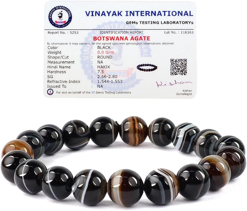 Natural Black Sulemani Hakik Bracelet Crystal Stone 10 mm Round Bead Bracelet for Reiki Healing and Crystal Healing Stones (Color : Black)