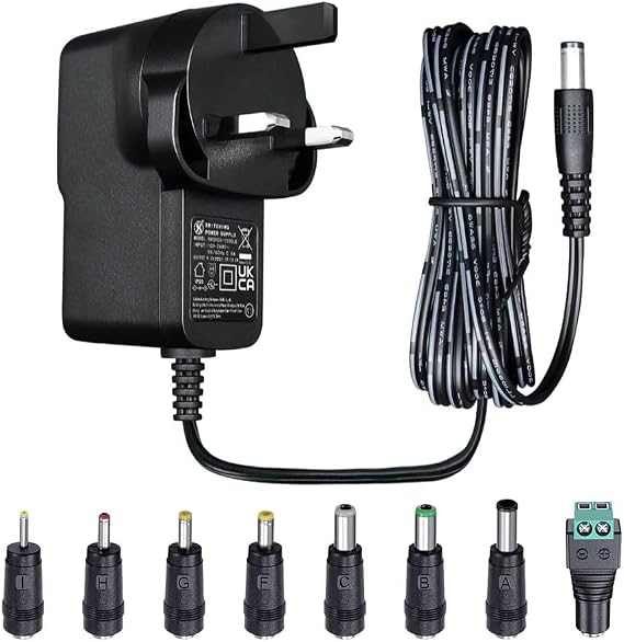 UKCA Certified 9V 1.5A 1500mA 13.5W DC Power Supply Adapter with 8 Tips (1.8M Cord), 9V 1A 0.5A Power Supply for Exercise Bike, Arduinos, DAB Radio, Printer, Christmas items, and More