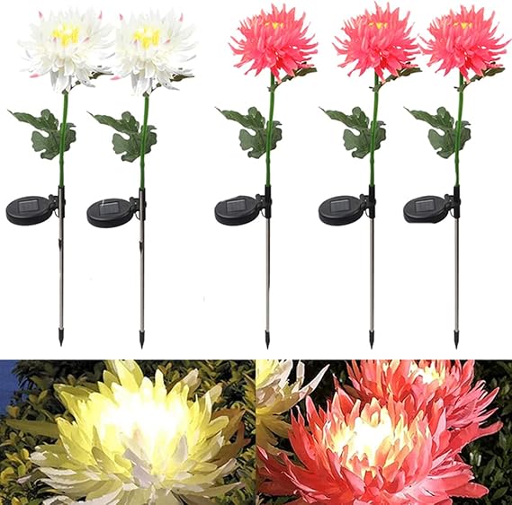 Braiton Solar Powered Lights Flower Waterproof Solar Yard Decorations Lights Outdoor Stake Solar Powered Landscape Lights for Lawn,Porch Walkway Christmas Romantic Party 5PCS,Pink&White